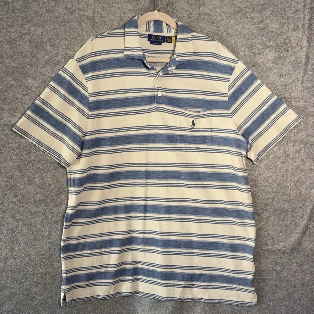 Polo Ralph‎ Lauren Polo Shirt Mens XL Blue Striped Classic Fit Short Sleeve Pony